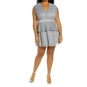 NEW! Fourteenth Place Womens Junie Metallic Peplum Minidress Metallic Silver L
